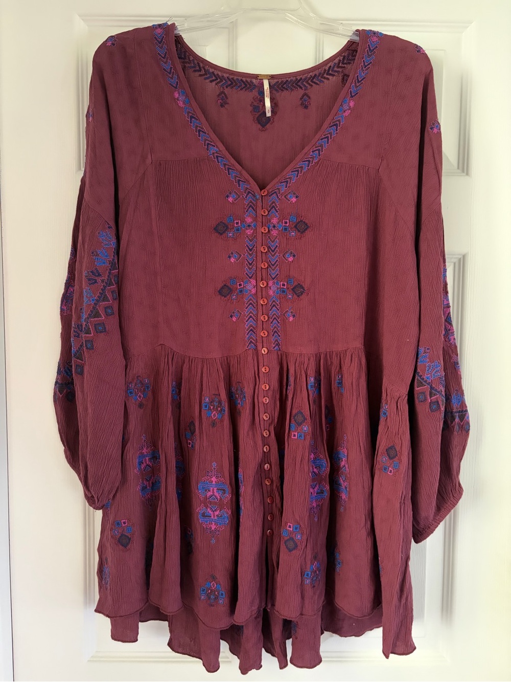 Boho Embroidered V-Neck Peasant Tunic Free People